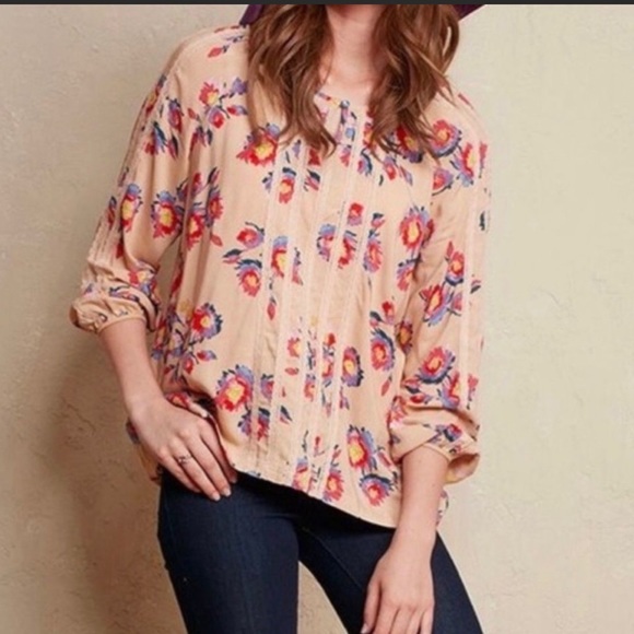 Matilda Jane Kaia Tan Floral Boho Lace Detail Peasant blouse shirt Size M - Picture 1 of 10